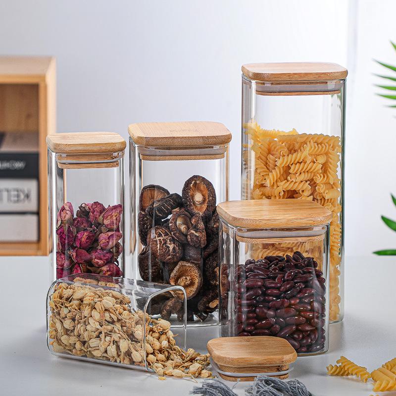 Borosilicate Glass Storage Jar with Bamboo Lid for Tea, Grains, Candy