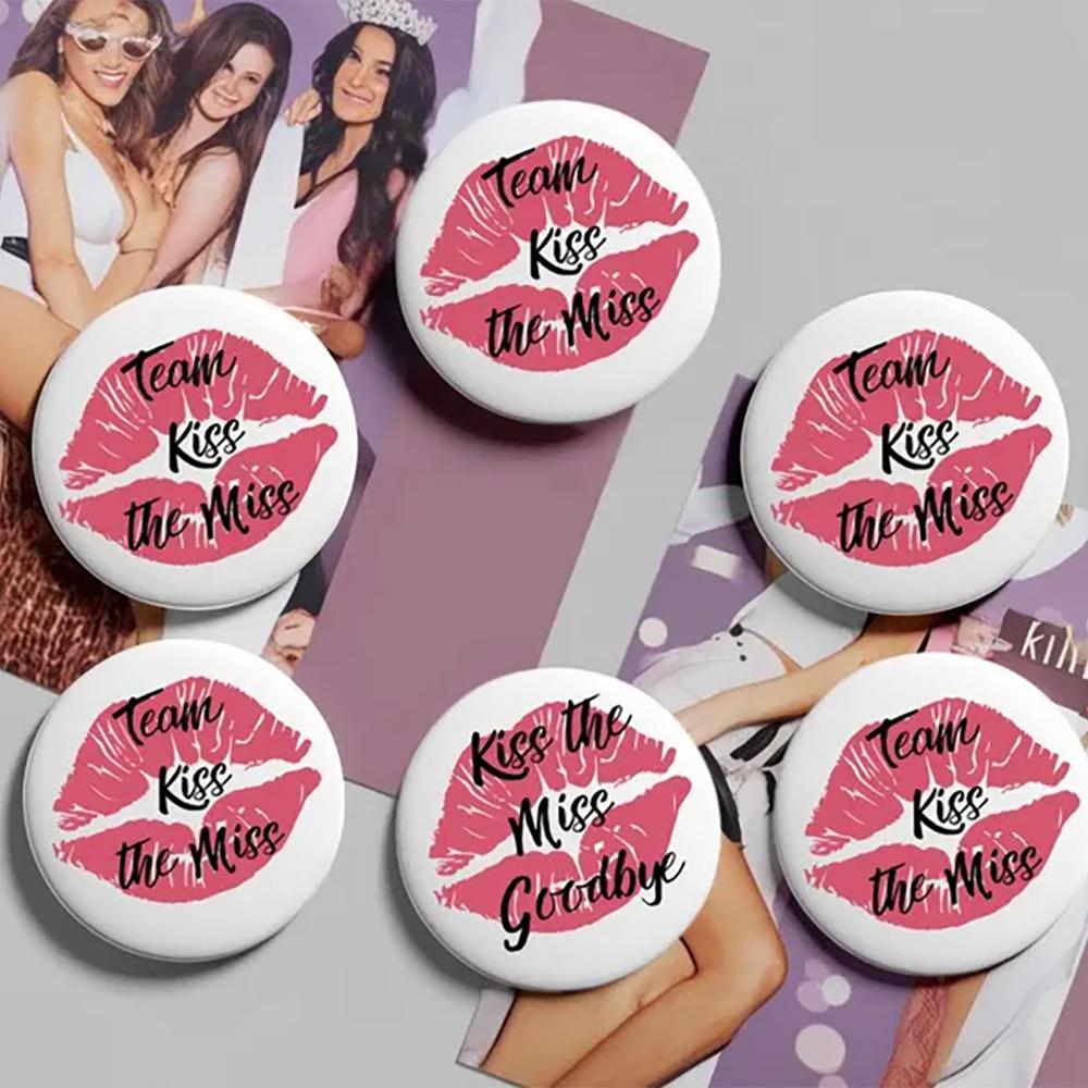 

6Pcs Wedding Button Pin Team Kiss The Miss Kiss The Miss Goodbye Bachelorette Party Bridal Shower Wedding Bridesmaid Proposal 6pcs 58mm темного кольору хакі
