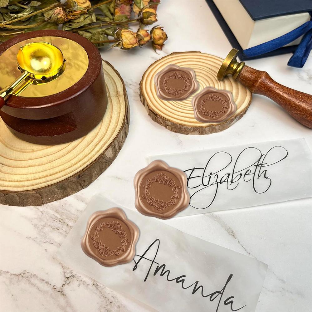 30 st Vaxsigillklistermärken (6 grundläggande stil) Fjäder, Rosett, Krans, Hjärta Självhäftande Kuvertförslutningsstickers för Bröllopsinbjudan