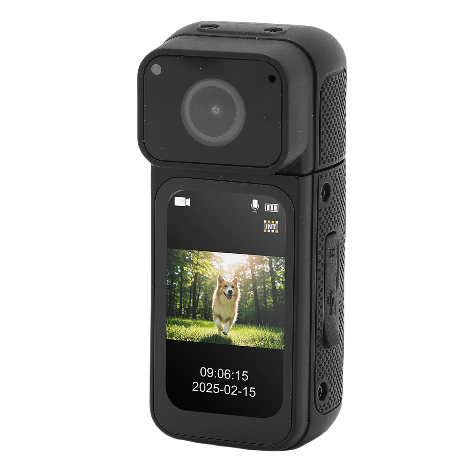 

2.7K Action Camera Wrable Sports Camera POV Thumb Video Camcorder with 180 Degree Rotating Lens Magnetic Pendant for Work Travel Pet Walking