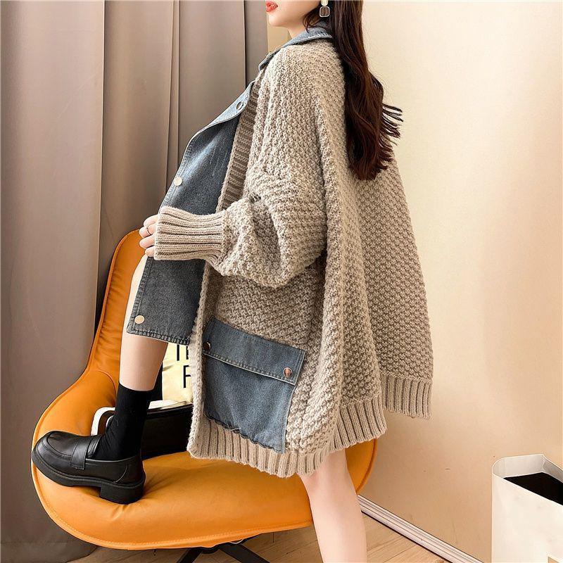 Høst Vinter Dame Spleising dongerijakke Dame Langermet Jean-jakker Dame Løs genser Cardiganjakke