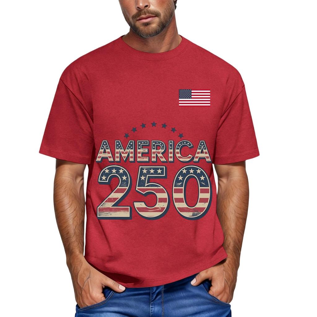 Men's loose and casual flag letter print T-shirt short-sleeved top