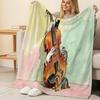 Lightweight Flannel Blanket – Cat & Musical Instruments Watercolor Throw, Cozy Warm for Home, Window Sill Decor, Ideal for Halloween & Christmas