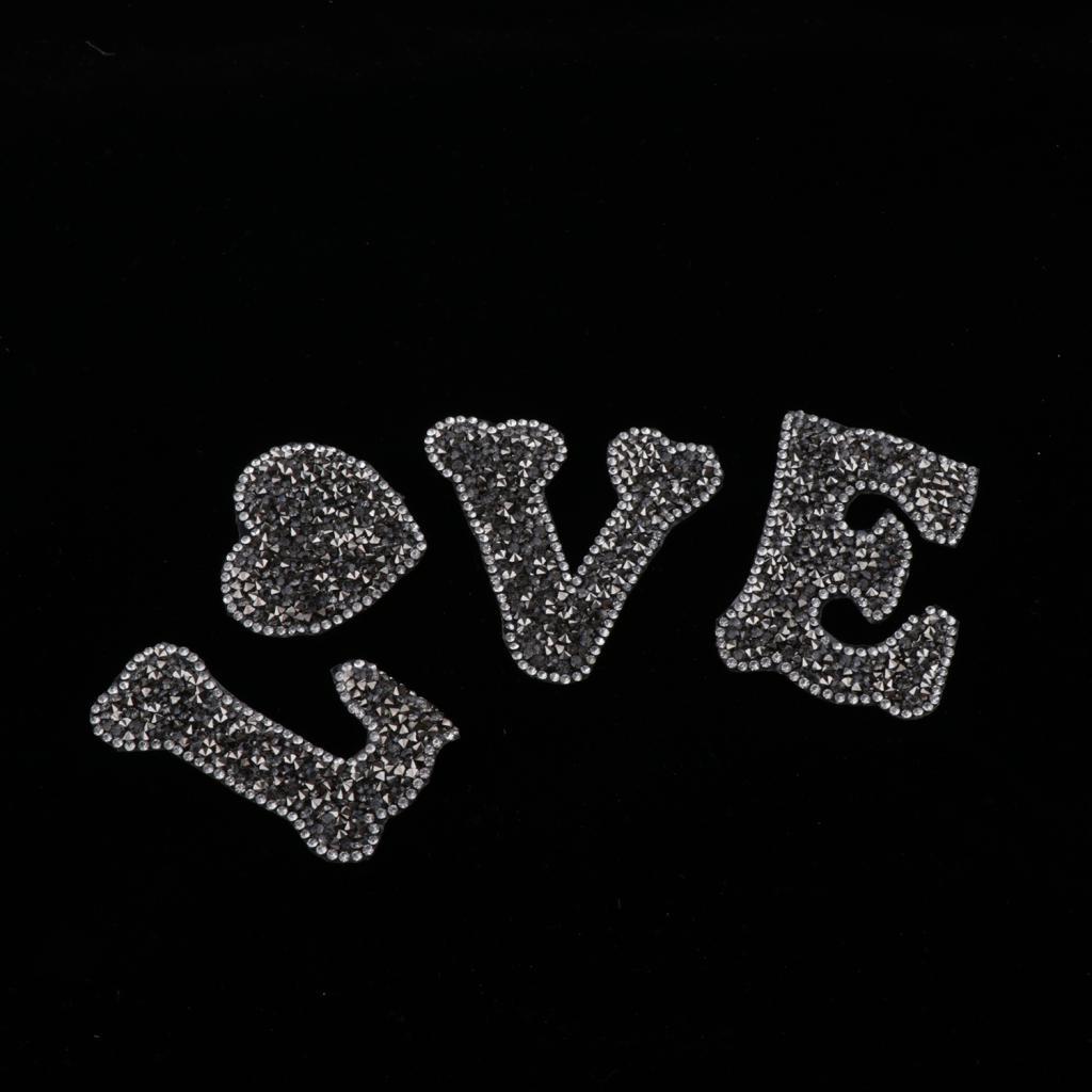 LOVE Heart Rhinestone Patch Appliques Iron On Bags Clothes Decorative