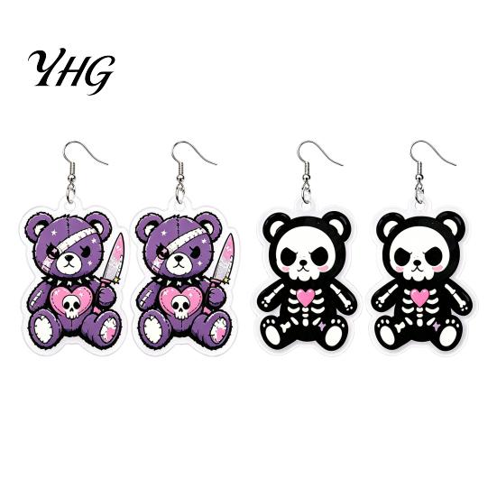 Alternative Fashion Accessories 1 Pair Halloween Dangle Earrings for Women, 2D Acrylic Cute Cool Punk Ear Hooks Skeleton Bear Earrings, Funny