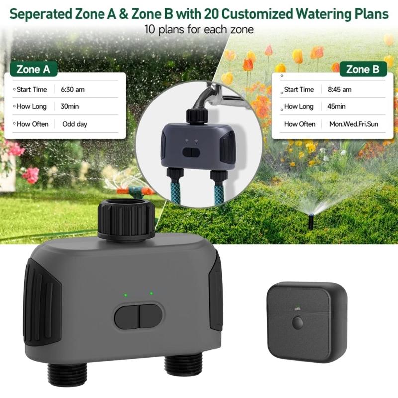 Double Port Water Timer Automatic Watering System Remote Control Irrigation Timer for Garden Greenhouse Sprinkler Timer