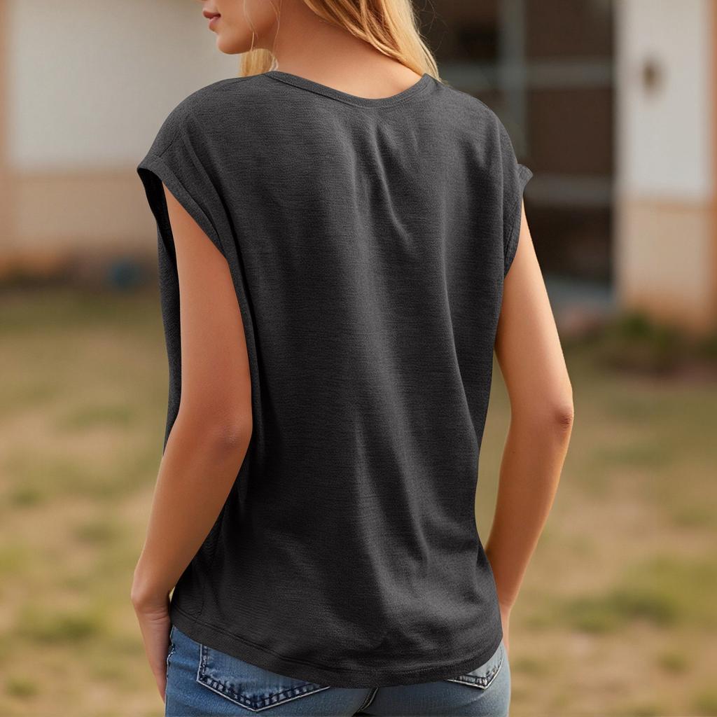 Womens' Fashionable And Casual Solid-color Basic V-neck Short-sleeved Top
