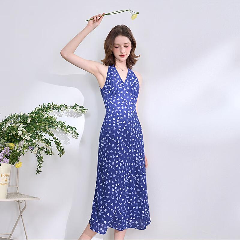 French Retro Halter Floral V-Neck Waist Dress