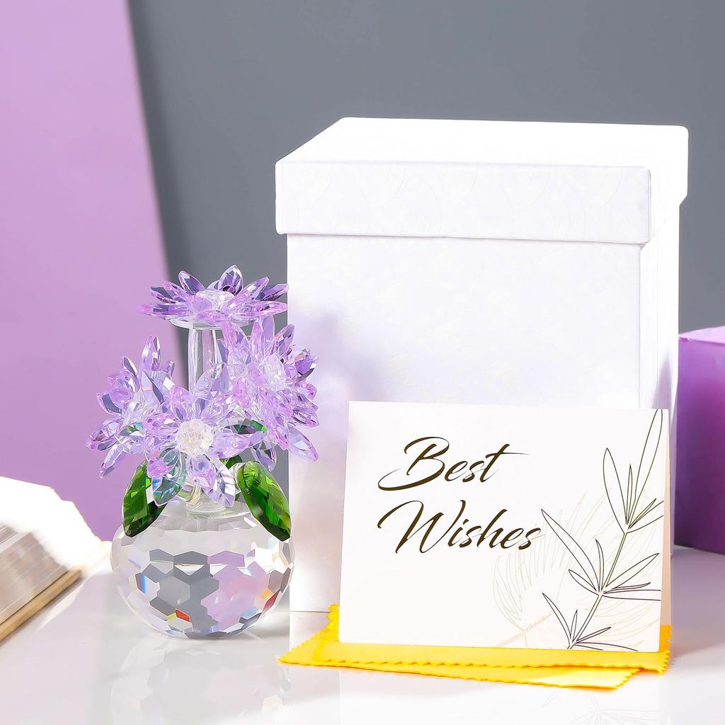 Kertari K9 Crystal Lotus Flower Never Withering Artificial Stylish Interior Small Wedding Suitable for Girlfriend Figurine, Flower, Flower, Bouquet,