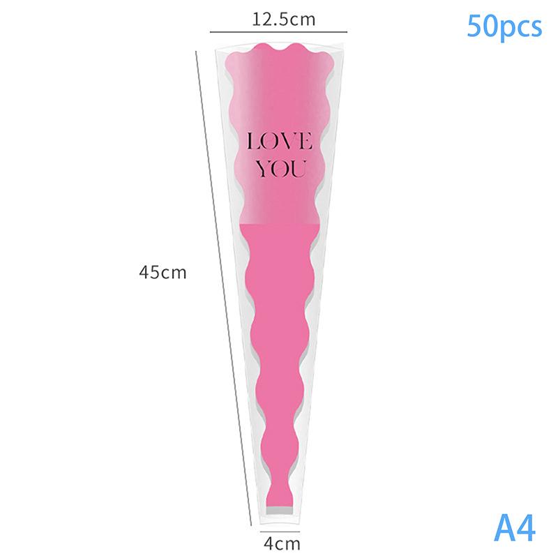 50pcs Mermaid Wavy Pattern Flower Bouquet Gift Cellophane Bag Wrapping Paper Bag Valentine's Day Mother's Day Single Rose Bags