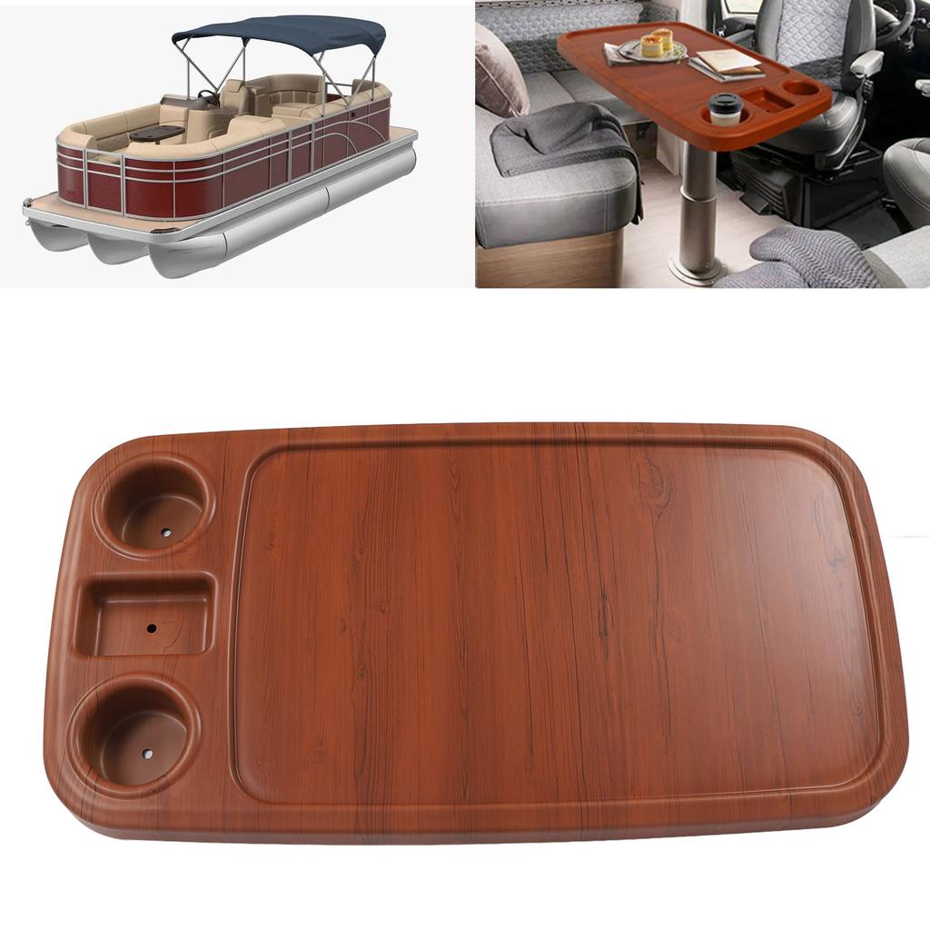 RV Table Top with 2 Cup Holders 34.25x 18.31in Wood Grain Rectangular Boat Tabletop Panel for Marine Yacht Camping Vehicle