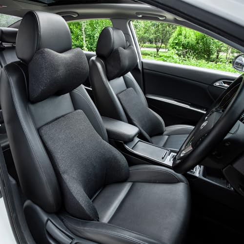 

BUJI BUJI Набор подушек для поддержки поясницы и подголовника - Эргономичный дизайн, 3D-форма, Пена с эффектом памяти высокой плотности, Набор для автомобиля, Облегчение боли в спине, Сиденье водителя, Lo