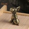 Brass Dog Figurine Vintage Puppy Model Mini Animal Metal Statue Sculpture Tea Pet Desktop Feng Shui Desktop Decoration Ornament