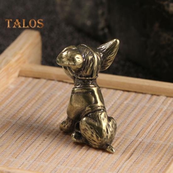Brass Dog Figurine Vintage Puppy Model Mini Animal Metal Statue Sculpture Tea Pet Desktop Feng Shui Desktop Decoration Ornament