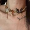 Y2K Vintage Butterfly Cross Heart Star Necklace For Women Men Punk PU Leather Choker Jewelry Grunge Charms Stuff EMO Accessories