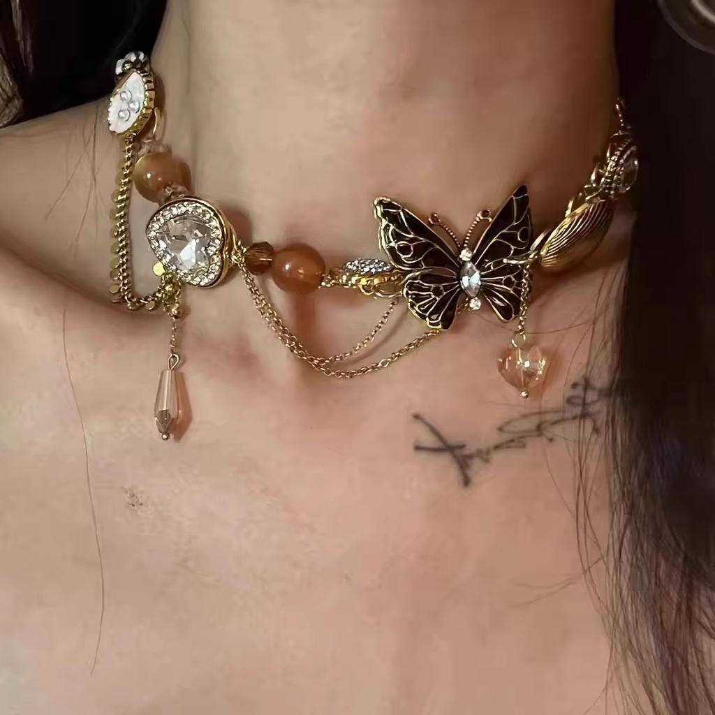 Y2K Vintage Butterfly Cross Heart Star Necklace For Women Men Punk PU Leather Choker Jewelry Grunge Charms Stuff EMO Accessories