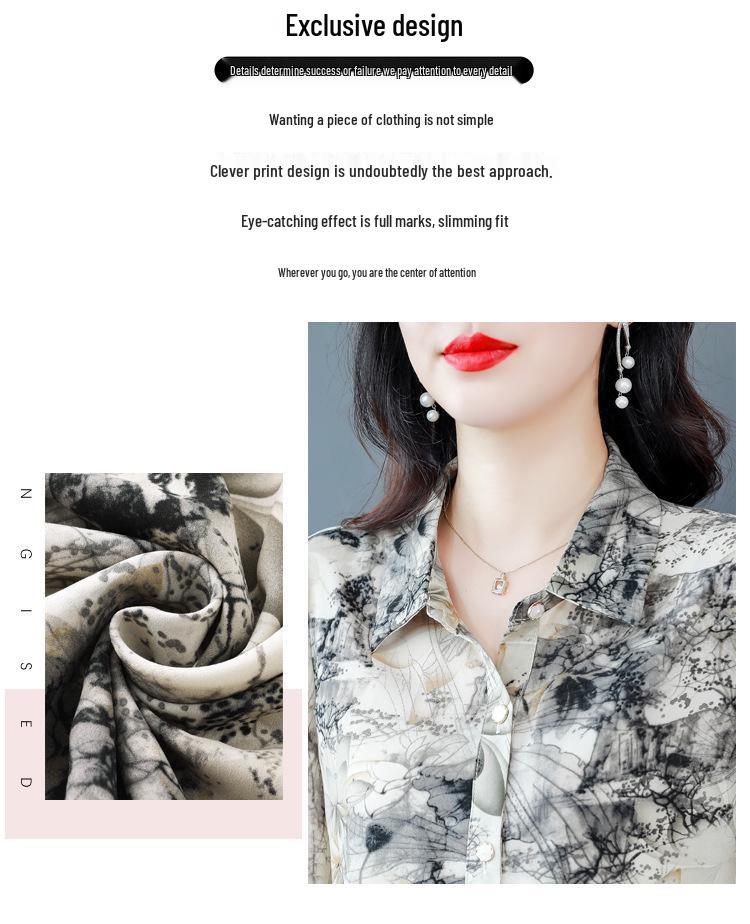 Women's Autumn High-End French Silk Print Blouse - Chic & Unique