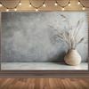 1pc 2D Minimalist Grey Textured Theme Background Board, with Vases and Dried Plants, Prop Party Decoration Background