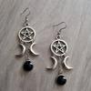New Pentagram Triple Moon Purple Stone Earrings Natural Stone Earrings