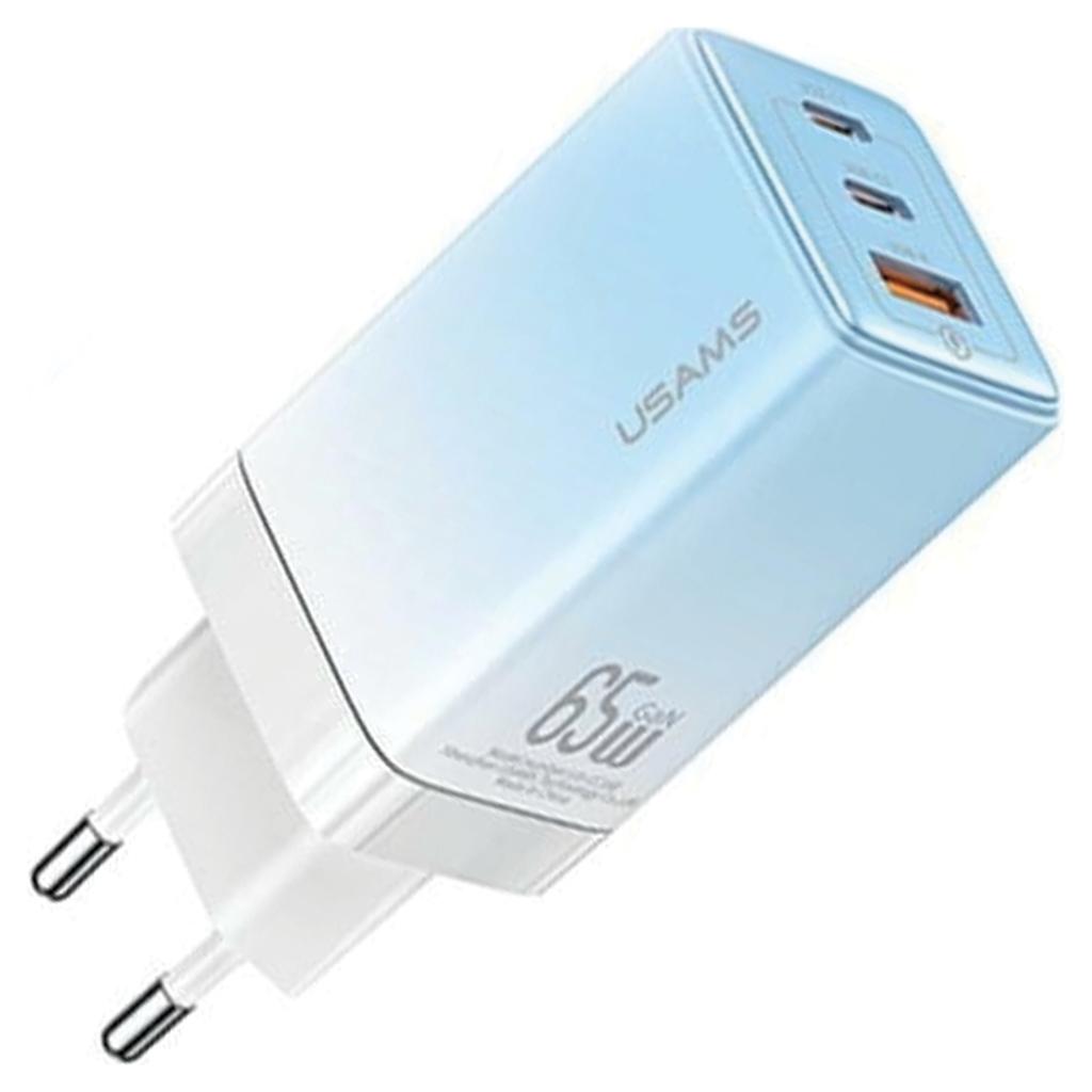Usams Ład. Siec. 2Xusb-C+1Xusb 65W(Only Head) Gan Pd3.0 +Qc3.0 Fast Charging Niebieski/Gradient Blue Sandru Series Cc180Tc04 (Us-Cc180)