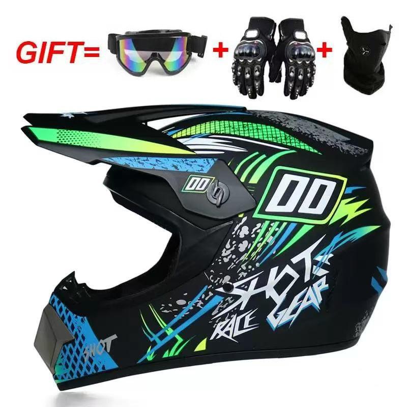 Full Face Motorcycle ATV Dirt Bike Karting Helmet ABS Universal Seasonal Riding Gear With Visor Mask Gloves