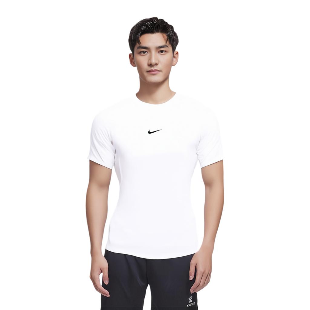 Nike Pro Letter Print Logo Fitted Workout Short Sleeve T-Shirt Men Tops White FB7932-100