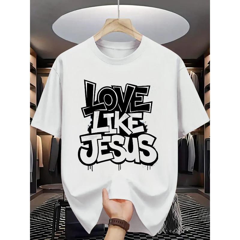 European size Men' Summer Short Sleeve T-Shirt with Letter '' Print - Casual Round Neck Breathable Top, Suitable for Hot Weather & Casual Attirel