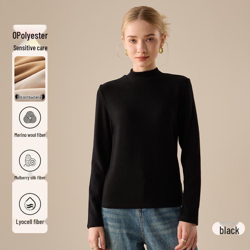 Women's Lyocell Silk Wool Blend Half-Neck Warm Top - Autumn/Winter Style