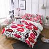 Lips Polyester Duvet Cover Set Red Heart Valentine's Day Present For Couple Wife King Queen Size Bedding Set With Pillowcase