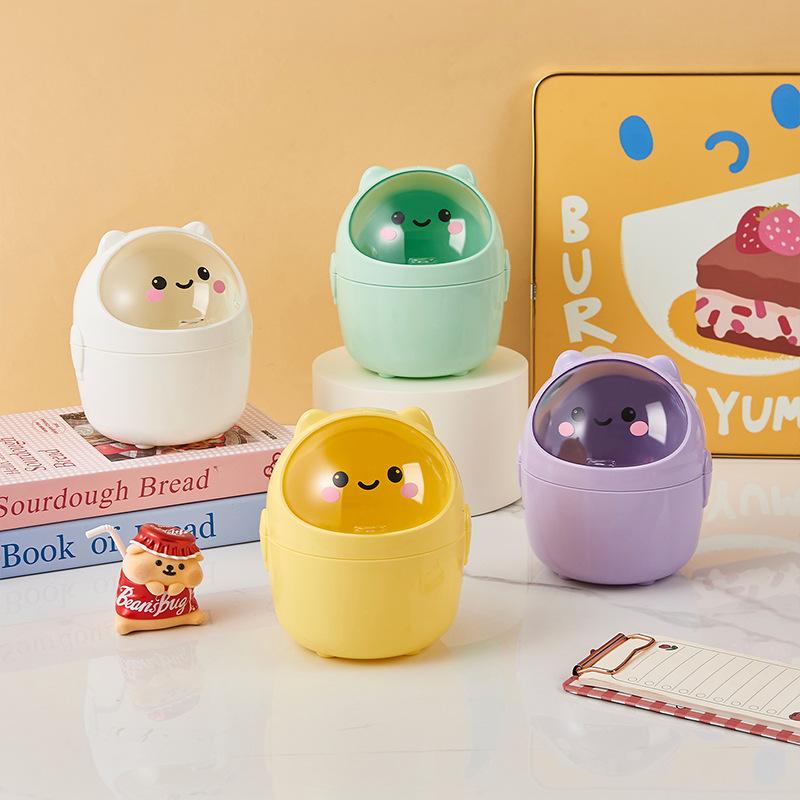 Cute Mini Desktop Trash Can with Lid Wastebasket Home Storage Bucket Office Living Room Student Storage Box Pen Holder