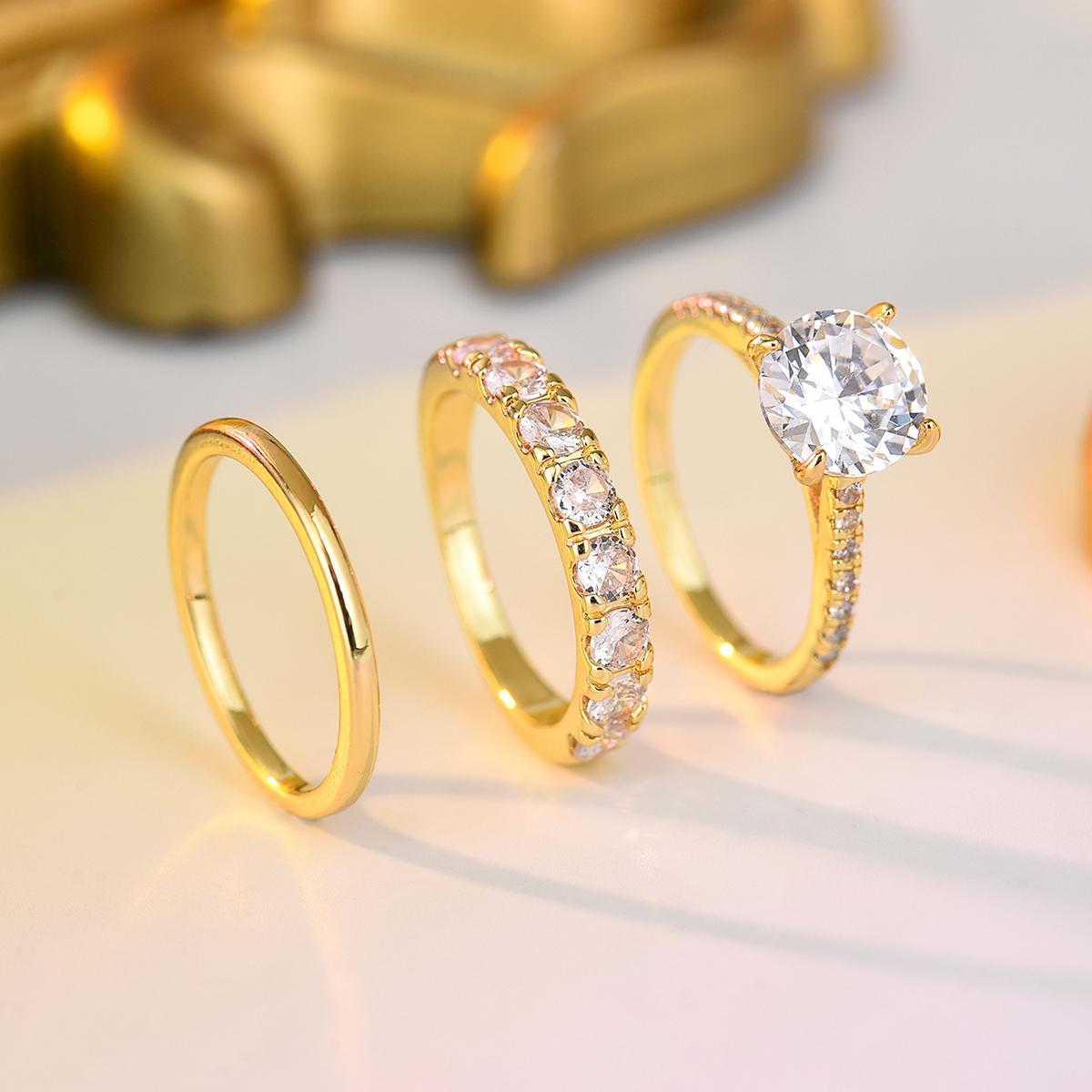 

Dainty 2Pcs Square CZ Halo Engagement Ring Shiny Silver/ Gold Color Classic & Timeless For Women Daily & Wedding Wear