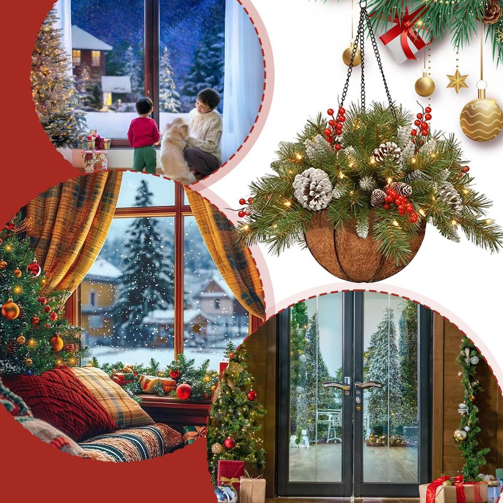 Świąteczny wystrój ganku ze światłami Dekoracja domu Świąteczny wiszący kosz Dekoracje zewnętrzne do wystroju domu Impreza Święta Wewnątrz