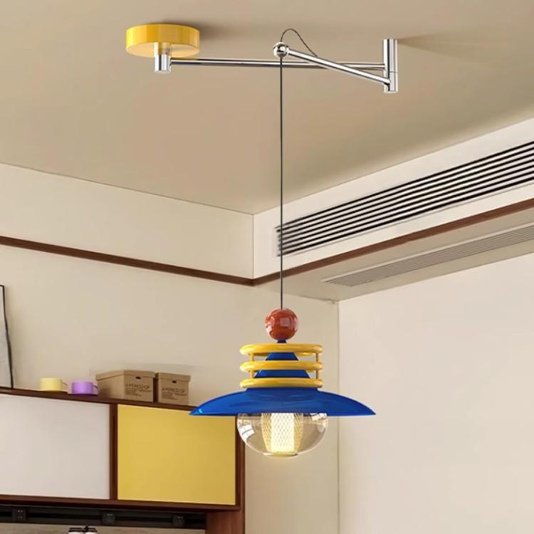 Dopamine Dining Table Set with Swing Arm Pendant Light and Eye-Protecting Ceiling Light for Kids