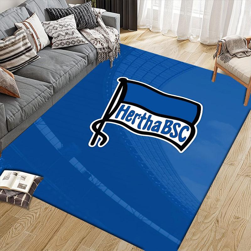 Hertha Berlin Flannel Printed Carpet, Home Sofa Decoration for Living Room & Bedroom, Non‑Slip Play Flannel Floor Mat for Game Room