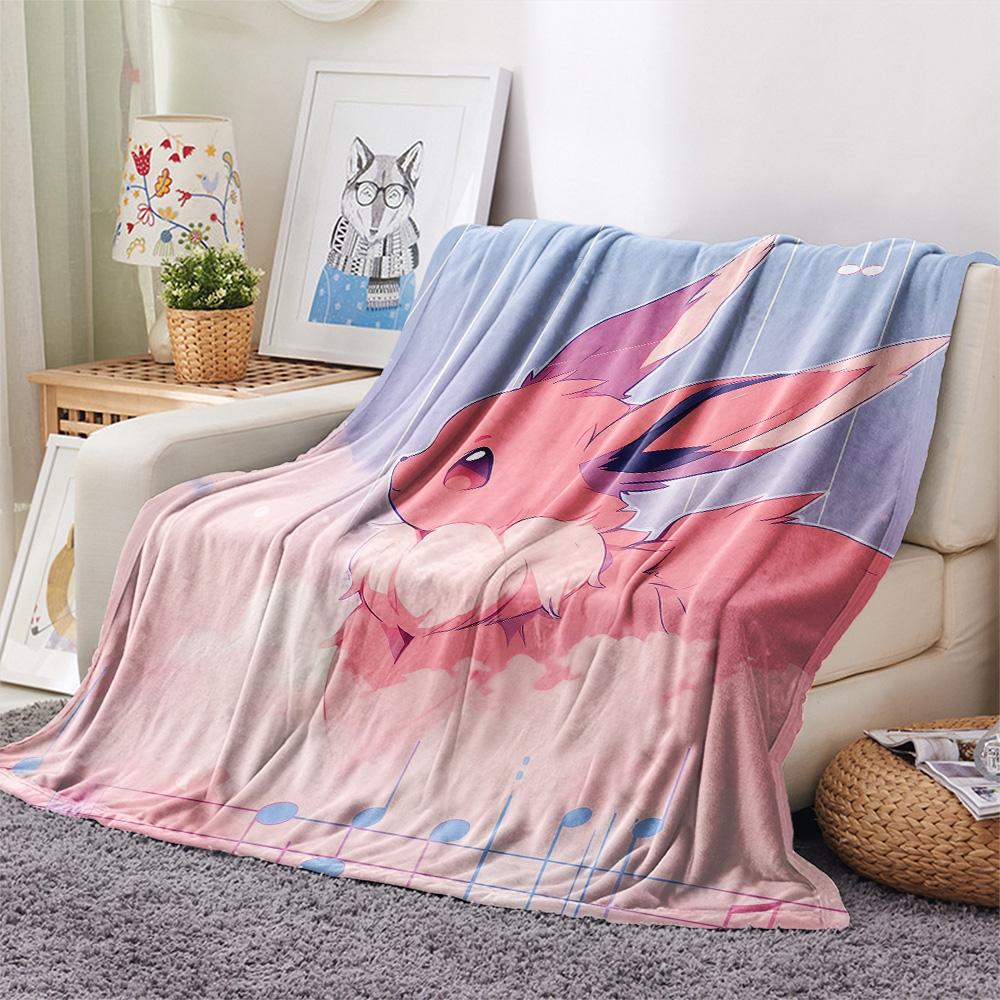 Roztomilá deka s potiskem Eevee z flanelu, Vysoce kvalitní, Pohodlná pro všechna roční období, Domácí dekorace, Teplo a pohodlí