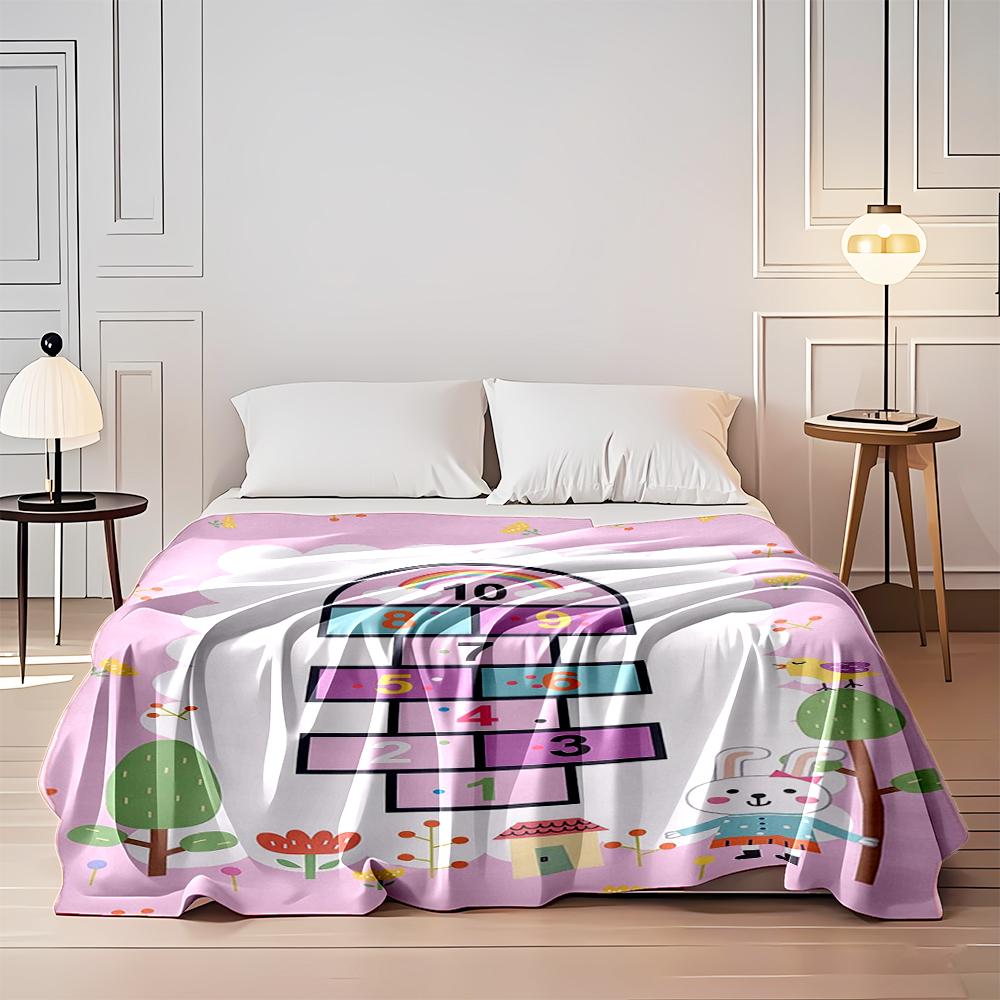 Cute Hopscotch Design with Rainbow Flannel blanket for bedroom, living room, sofa, and nap sofas