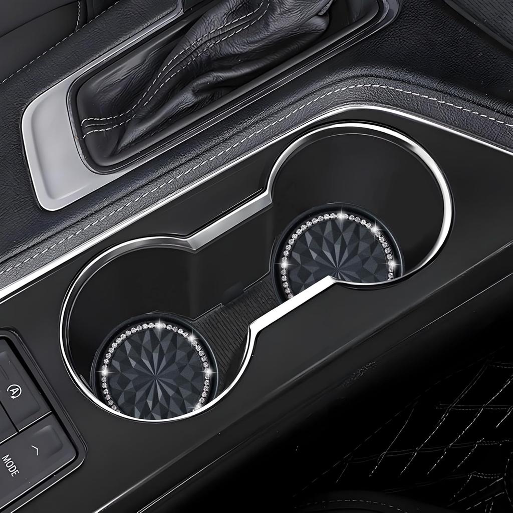Amooca Car Cup Coaster 4 Pack Universal Non-Slip Cup Holders Ert Coasters Bling Crystal Rhinestone Car Interior Accessories Black Flower