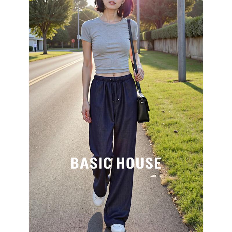 Basic House Women s Denim Blue High-Waisted Wide-Leg Pants XL