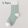 5 Pairs Socks Women's Autumn and Winter Mori Green Mid-calf Socks White Trend High Top Socks Cotton Socks Dotted Plaid Stockings