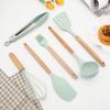 Natural Wood Handle Silicone Kitchen Utensils With Storage Bucket High Temperature Resistant And Non Stick Pot Spatula And Spoon