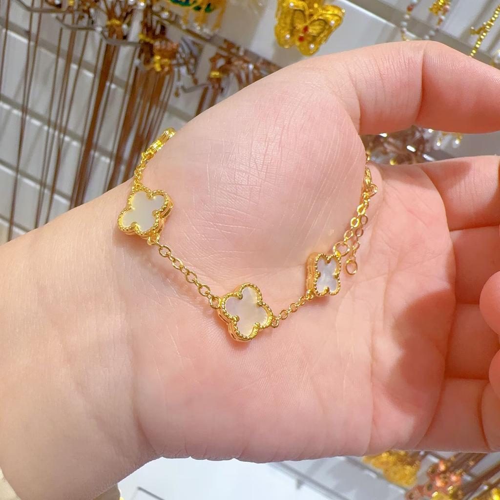 11MM Bao Color Net Red Titanium Steel Double-sided Shell Four-leaf Clover Adjustable Bracelet Versatile Niche Premium Ladies Bracelet