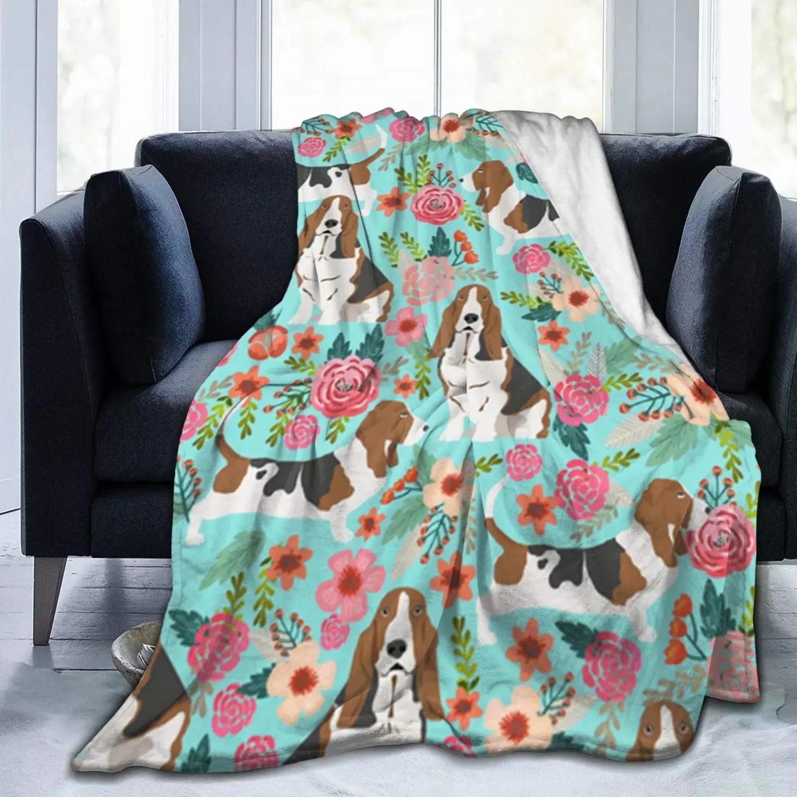 

Basset Hound Dog Throw Blankets Anti Static Throws Blankets Travel Twin Size Blanket for Men Women Thin Soft Portable for Spring 75x90cm