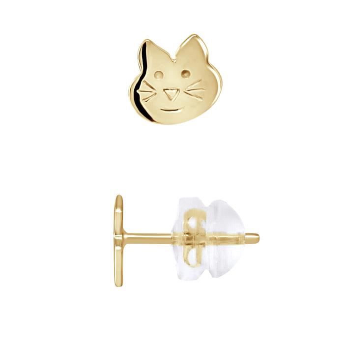 LEA &; ARTHUR - Orecchini per bambini Modello GATTO 375 millesimi in oro giallo - Sistema per passeggino SILICONOR - Gioielli per bambini