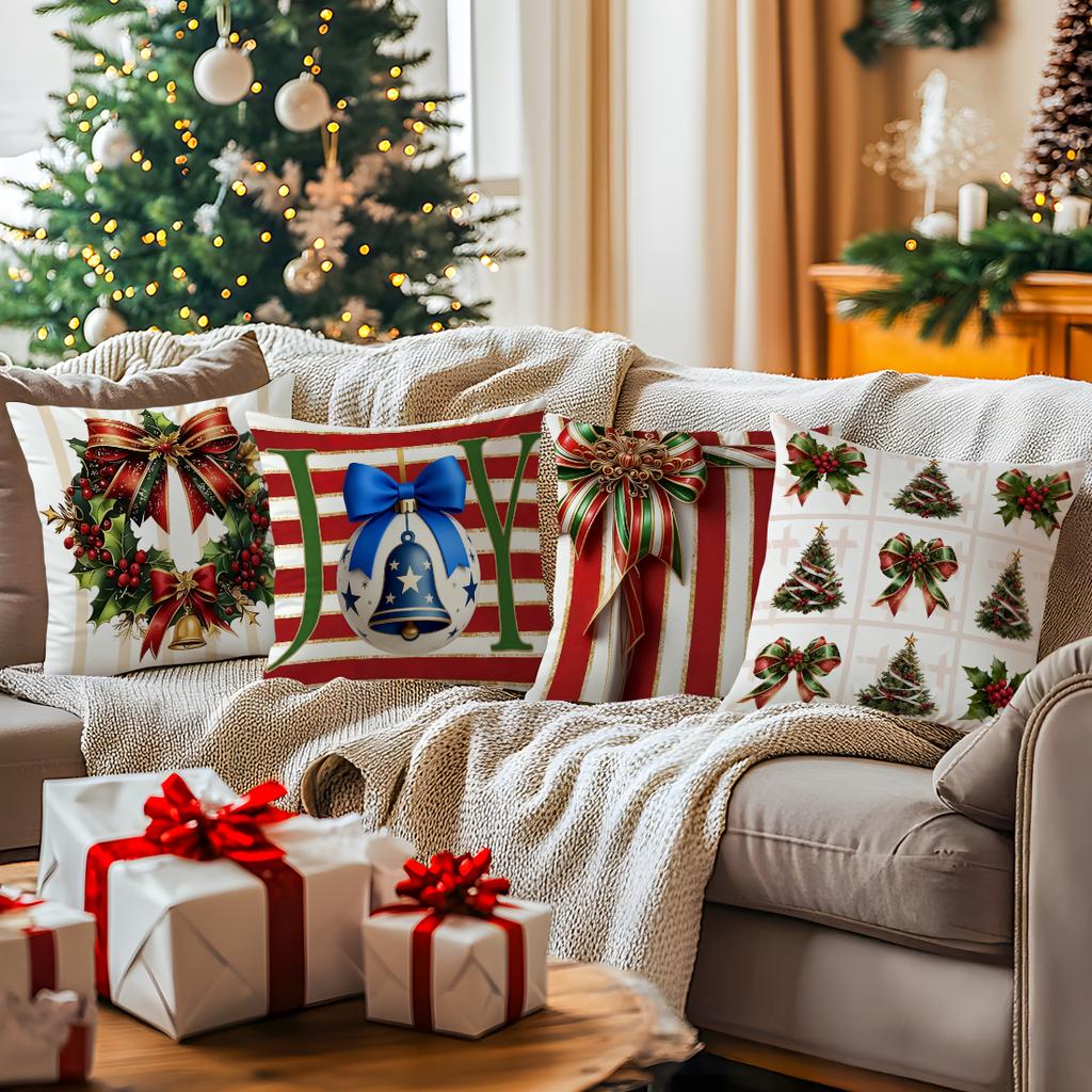 Christmas Bow Wreath Decoration Decorative Cushions Pillowcase Polyester Cushion Cover Throw Pillow Sofa Decoration Pillowcover