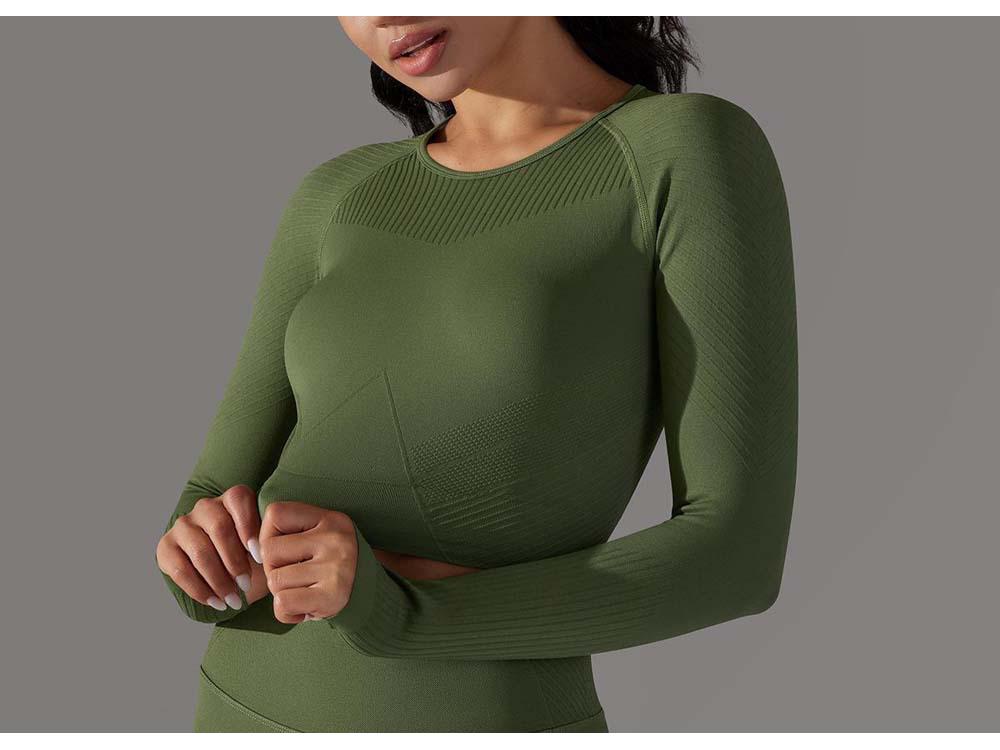 

Уличная одежда для бега и фитнеса с длинным рукавом и круглым вырезом, с защитой рук - эластичная и в рубчик Large армия зеленый