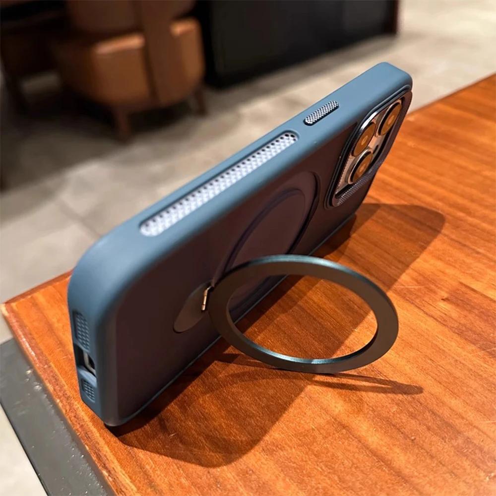 360° Rotating holder magsafe charging case for iPhone 16 15 14 13 12 11 Pro Max Titanium gray magnetic shockproof phone cover