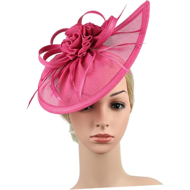 BESPORTBLE Bridal Tops Hat Fascinator with Mesh Veil Rose Red Women’s Wedding Tea Party Headpiece Special Occasion Accessory