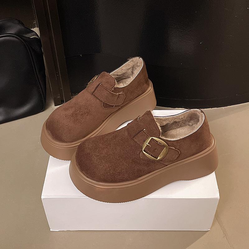 Fur Integrated Retro Birkenstocks Women's Winter New Heightening Thick-soled Fluffy Shoes Women's Loafer Velvet Warm Cotton Shoes