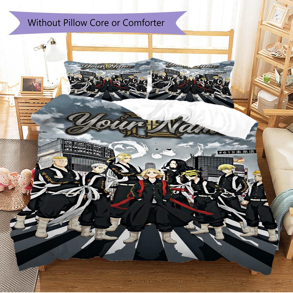 Name Custom Tokyo Revengers Pattern Bedding Set Quilt Cover Pillowcase Home Decor Gift (1 * duvet cover + 2 * pillowcase, without core)