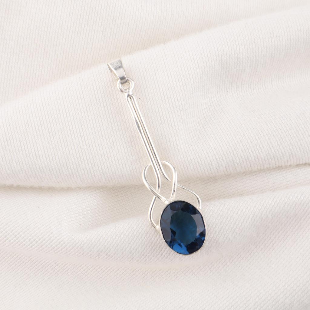 London Blue Topaz Pendant, 925 Solid Sterling Silver Gemstone Jewelry, Handmade Pendant, Gift For Her